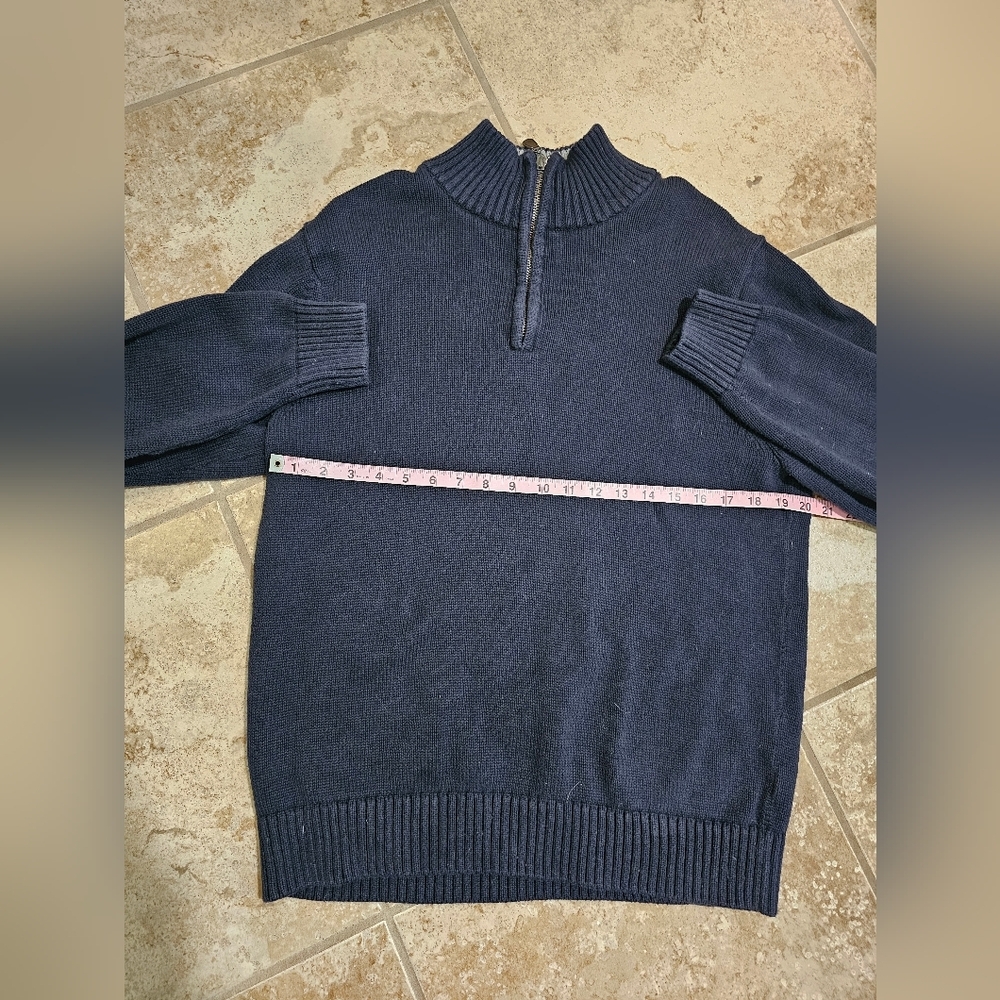 L.L.Bean Mens M Navy Blue Quarter Zip Cotton Sweater Preppy Classic Casual Warm - Picture 5 of 6